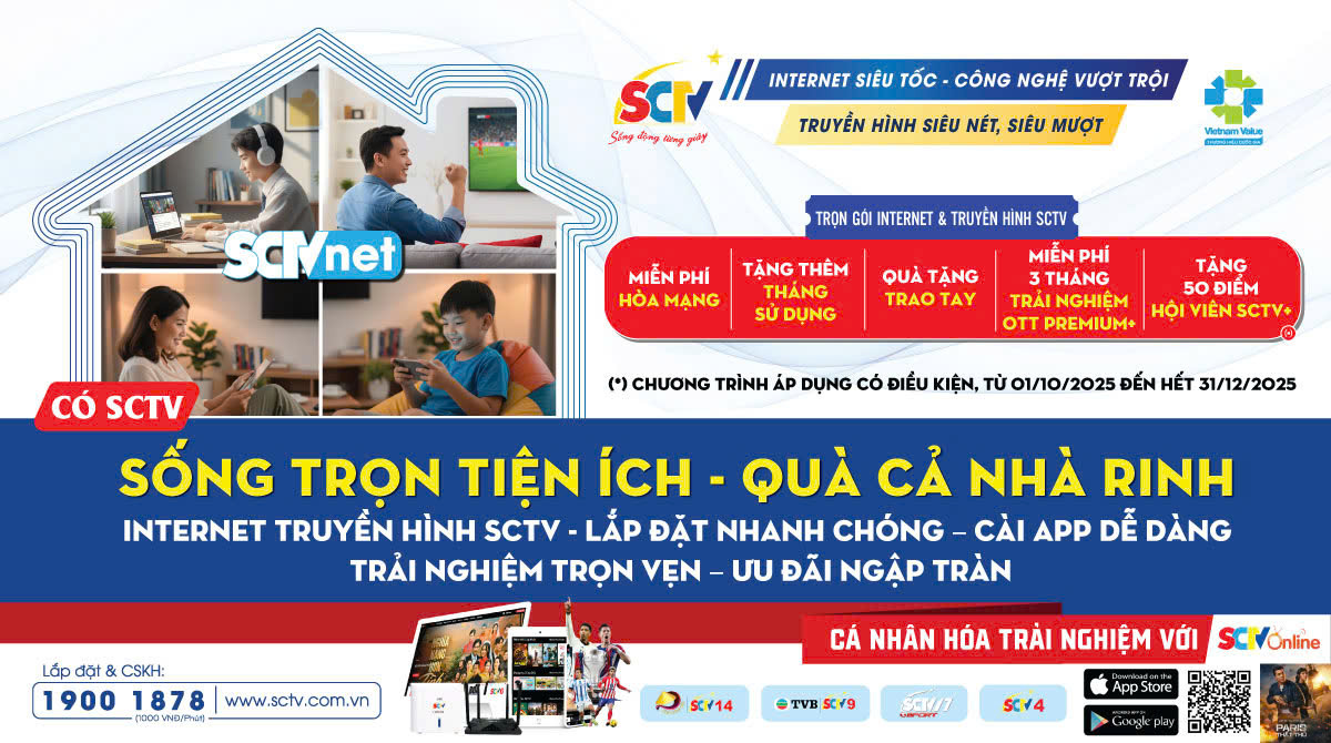 SCTV tung ưu đãi Quý 4/2025: Tặng tháng sử dụng, quà hấp dẫn & trải nghiệm số tiện lợi