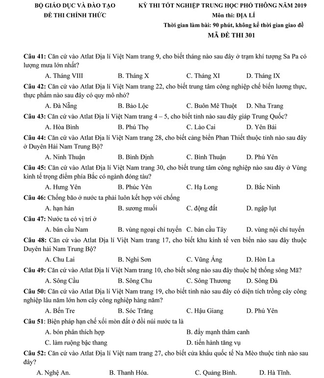 Điểm thi THPT quốc gia 2019: 10 tỉnh, thành có điểm thi môn địa cao nhất