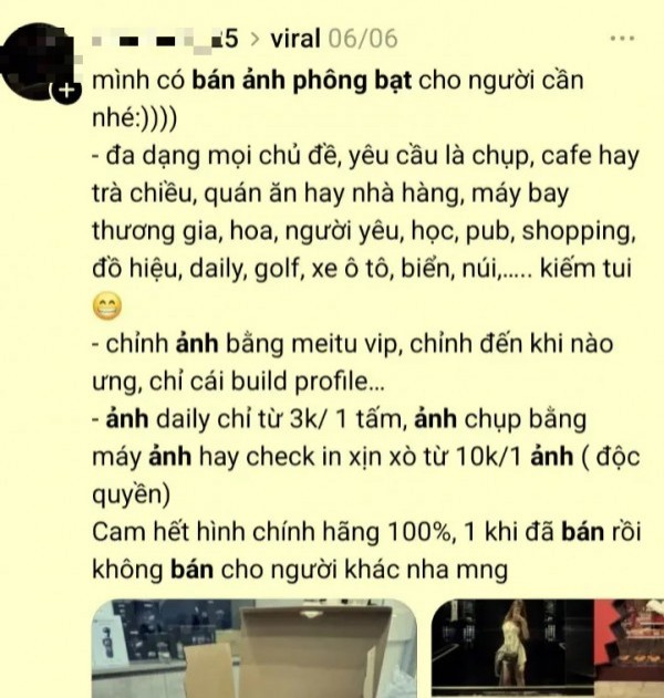 Mua ảnh check-in giá 10.000 đồng/tấm để 