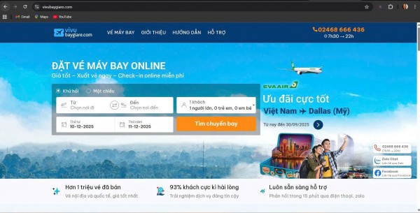 Mua vé máy bay tết qua đại lý, web 
