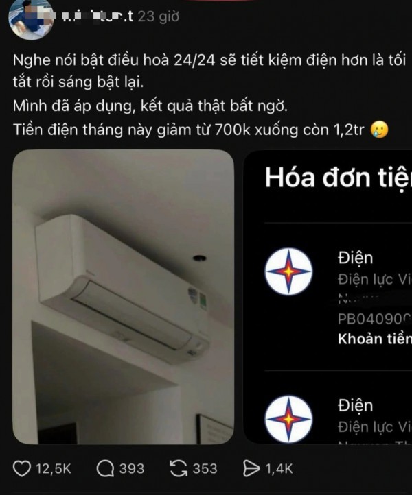 Tranh cãi chuyện bật điều hòa 24/24 giúp tiết kiệm điện?