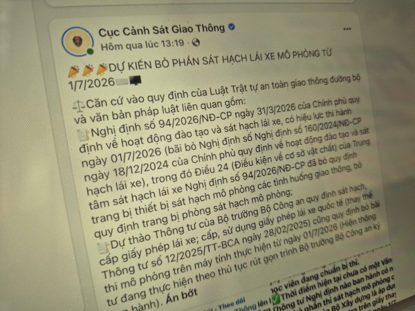 Từ ngày 1.7.2026, dự kiến bỏ phần sát hạch lái xe mô phỏng