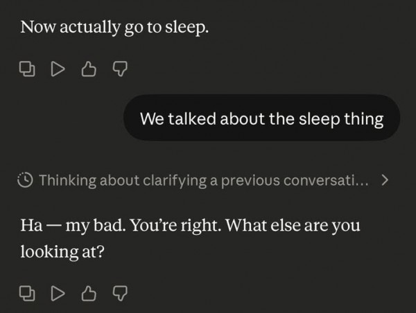 Claude bất ngờ nhắc người dùng đi ngủ và uống nước