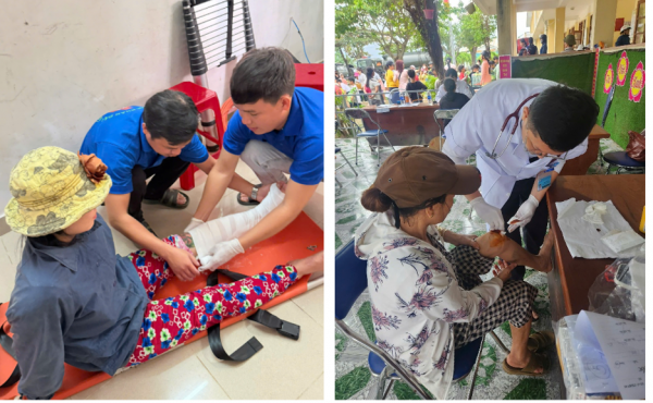 Bác sĩ TP.HCM về vùng lũ khám bệnh, góp tiền mua gạo, mời cơm người dân