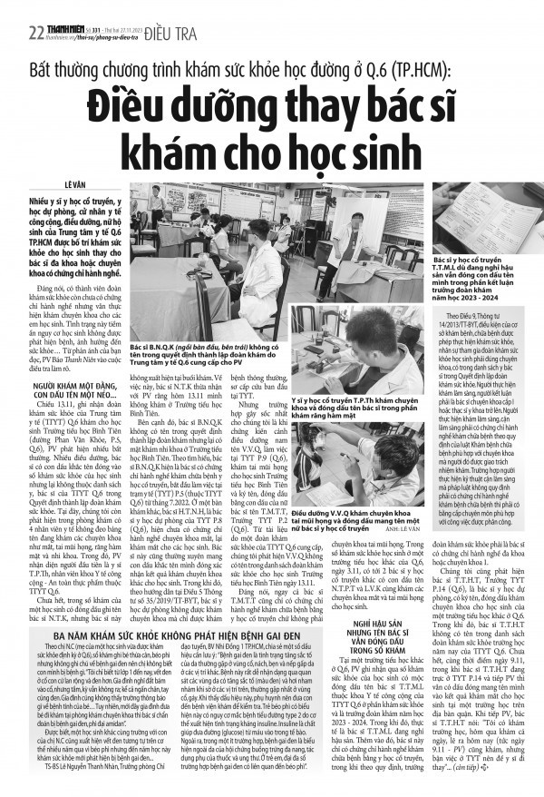 Bất thường khám sức khỏe học đường ở Q.6 (TP.HCM): Nghiêm túc chấn chỉnh những thiếu sót Bất thường khám sức khỏe học đường ở Q.6 (TP.HCM): Nghiêm túc chấn chỉnh những thiếu sót