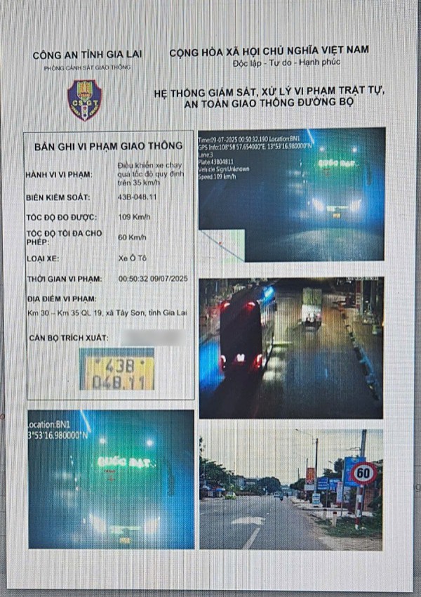 CSGT Gia Lai phát hiện xe khách chạy 109 km/giờ trên đoạn đường giới hạn 60 km/giờ