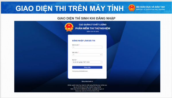 Giao diện bài thi tốt nghiệp THPT trên máy tính