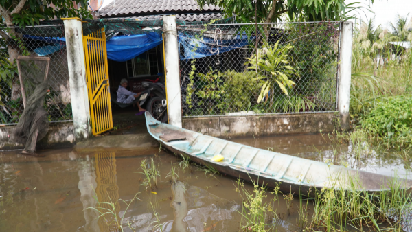 Khu tái định cư Cà Mau ngập sâu, dân dùng xuồng đi lại