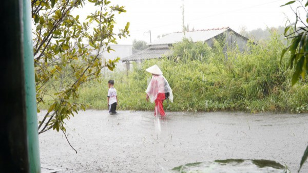 Khu tái định cư Cà Mau ngập sâu, dân dùng xuồng đi lại