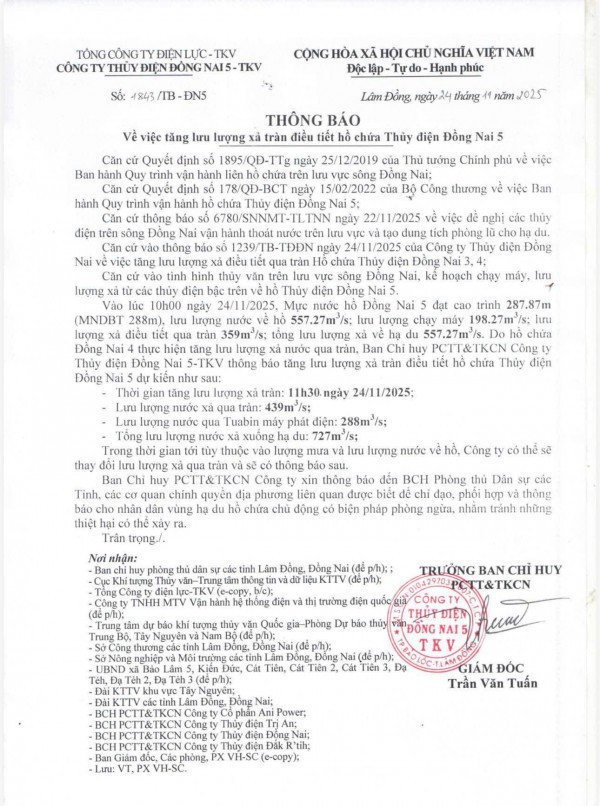 Thủy điện Đồng Nai 5 phản hồi khi xã nói 