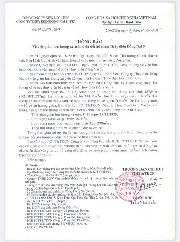 Thủy điện Đồng Nai 5 phản hồi khi xã nói 