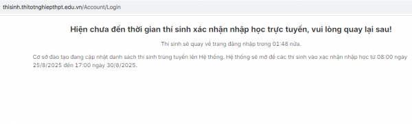 Bộ GD-ĐT thông báo thời gian mở cổng xác nhận nhập học từ 25.8