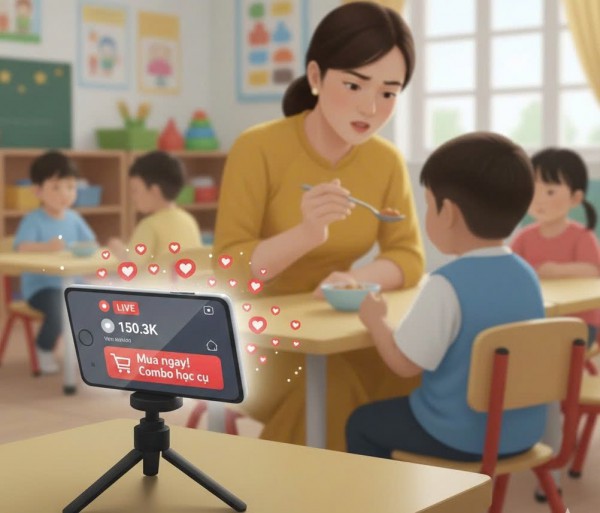 Giáo viên mang trẻ làm 