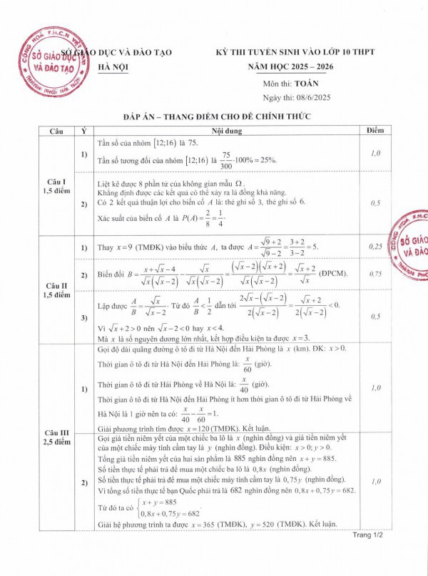 Hà Nội công bố đáp án các môn thi vào lớp 10 Hà Nội công bố đáp án các môn thi vào lớp 10