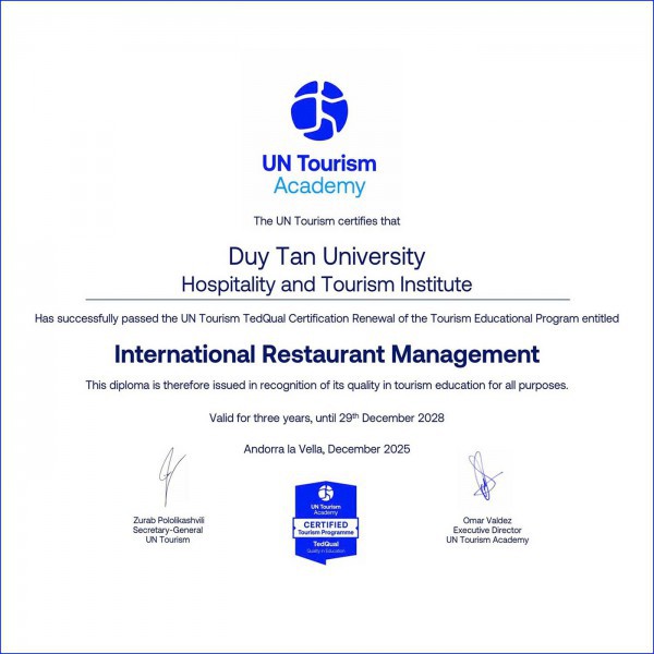 Ngành Du lịch của ĐH Duy Tân tiếp tục đạt UN Tourism TedQual trong đợt tái kiểm định