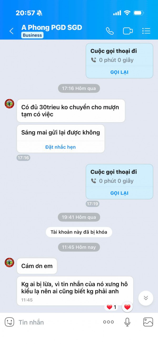 Phó giám đốc Sở GD-ĐT TP.HCM bị hack Zalo phát tán tin nhắn lừa đảo mượn tiền