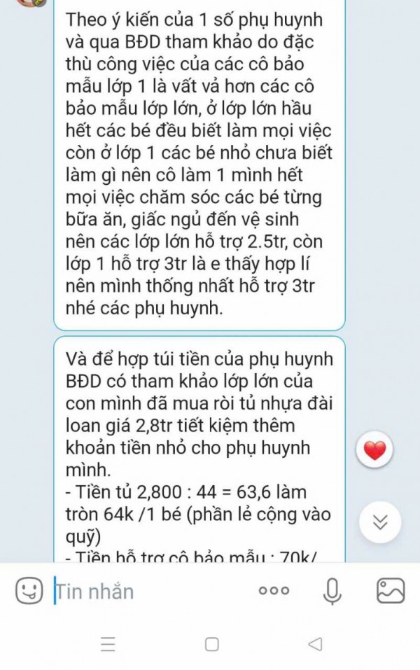 Phụ huynh vận động đóng tiền cho cô bảo mẫu, nhà trường yêu cầu dừng ngay