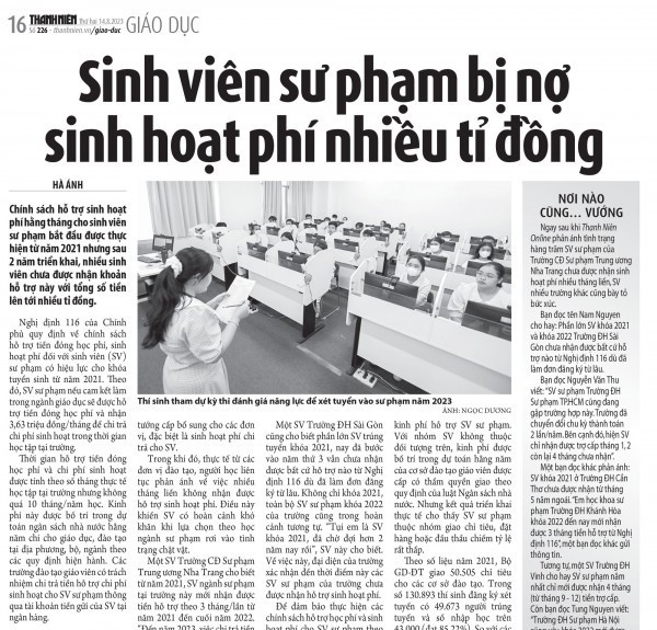 Sớm giải quyết việc sinh viên sư phạm bị nợ sinh hoạt phí