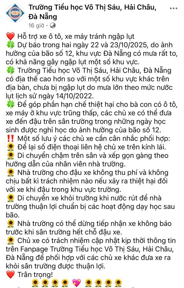 Trường học mở cửa cho dân đưa xe tránh ngập, trú bão Fengshen miễn phí