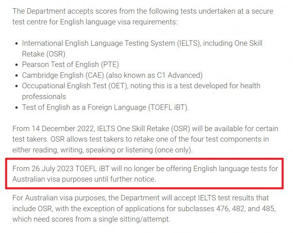 Úc từ chối một chứng chỉ tiếng Anh quốc tế