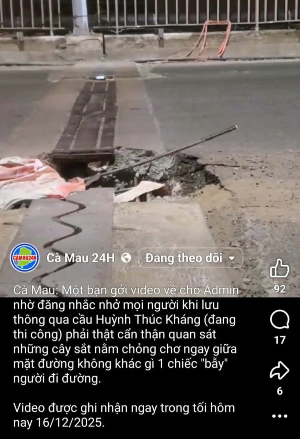 Cà Mau: Thi công cầu Huỳnh Thúc Kháng gây lo ngại an toàn giao thông giờ cao điểm