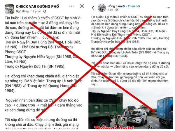 Thông tin "thêm 3 chiến sĩ Cảnh sát giao thông hy sinh trên cao tốc" là sai sự thật