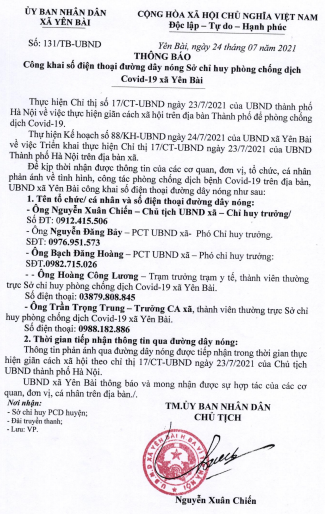 Ba Vì: Xã Yên Bài chú trọng công tác phòng, chống dịch Covid-19 Ba Vì: Xã Yên Bài chú trọng công tác phòng, chống dịch Covid-19