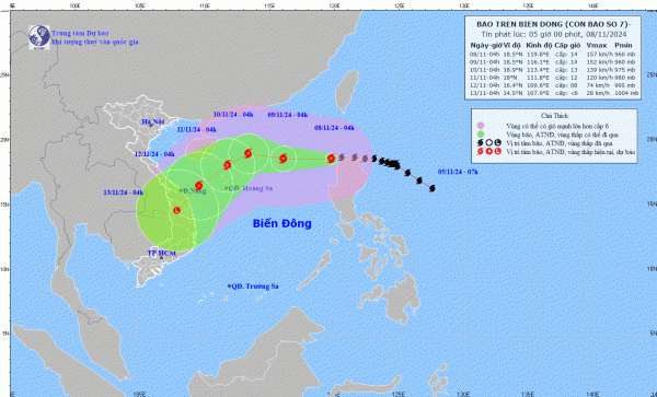 Tin tức thời tiết hôm nay 8.11.2024: Bão số 7 mạnh cấp 14 di chuyển thế nào?