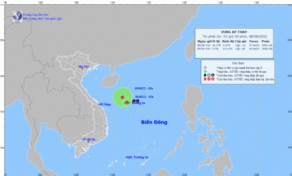 Áp thấp nhiệt đới hoạt động trên Biển Đông mạnh cấp 6, giật cấp 8
