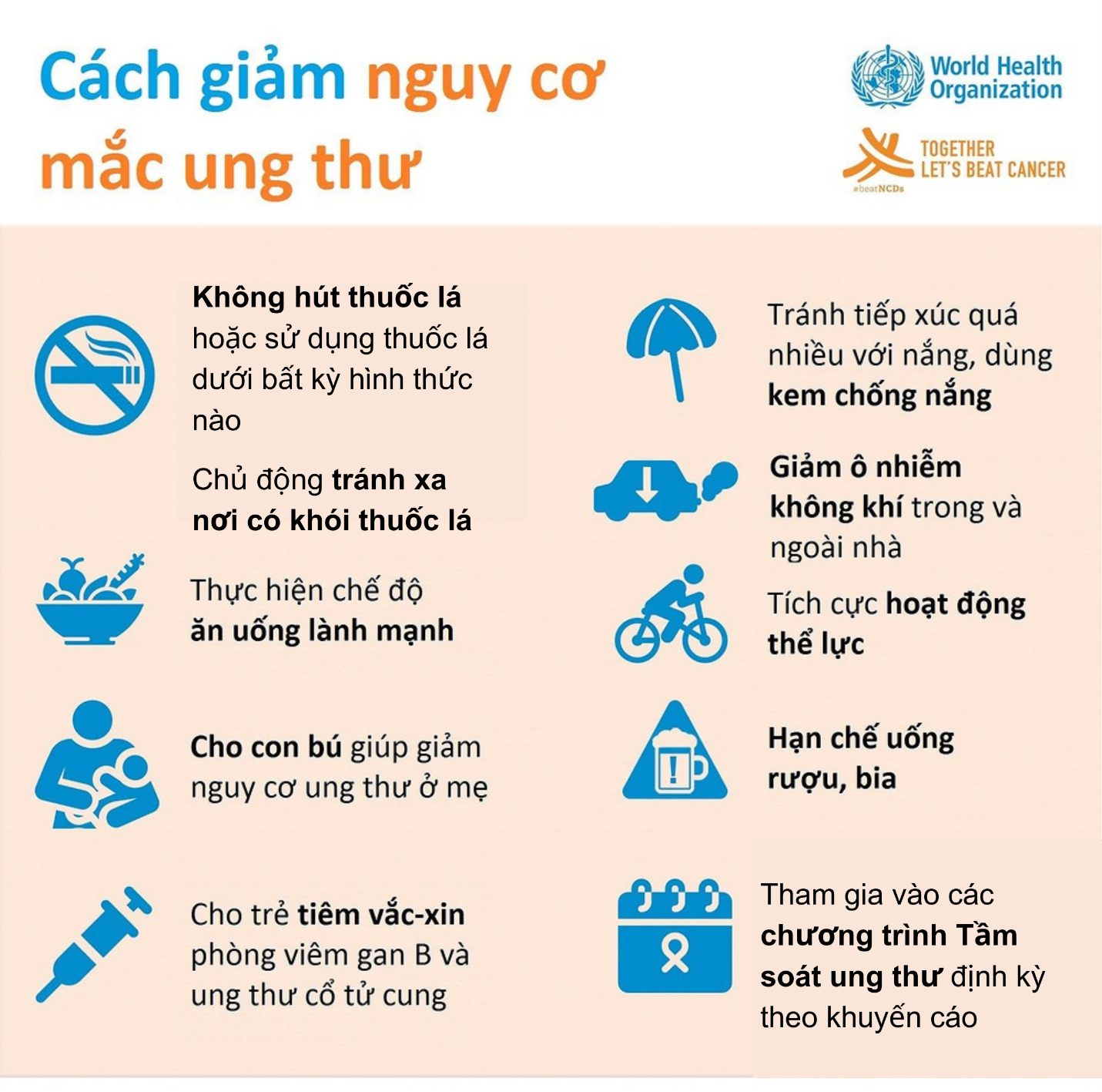 9 biện pháp giảm nguy cơ mắc ung thư