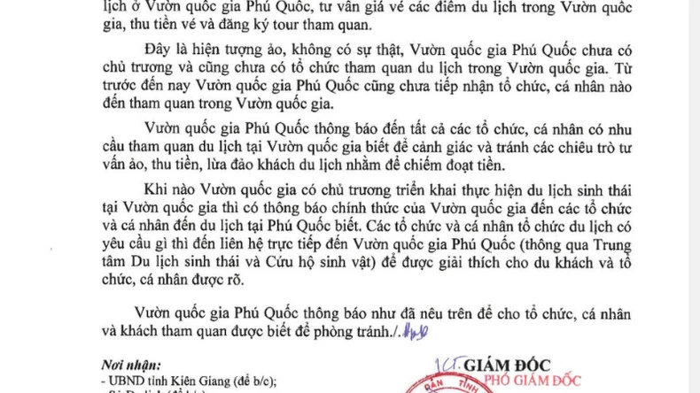 Cảnh báo quảng cáo du lịch giả mạo tại Vườn quốc gia Phú Quốc