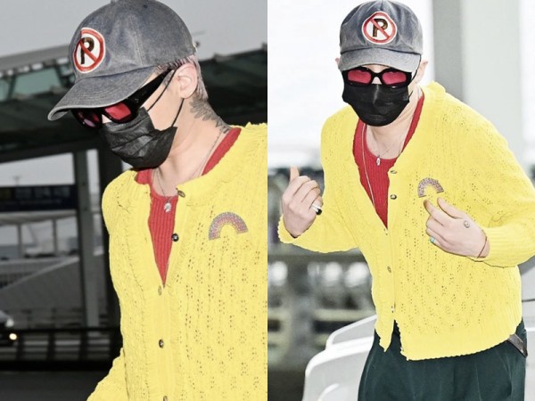 G-Dragon diện áo bèo nhún đỏ - vàng sang Việt Nam