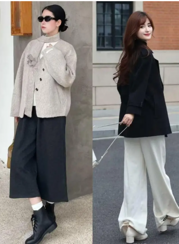 Mùa đông năm nay, xu hướng áo khoác ngắn phối quần ống rộng lên ngôi