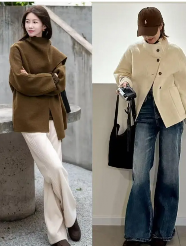 Mùa đông năm nay, xu hướng áo khoác ngắn phối quần ống rộng lên ngôi