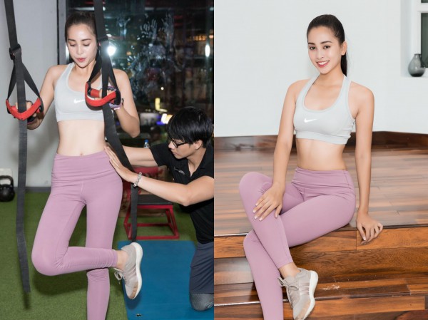 Sao Việt khỏe đẹp: Hoa hậu Tiểu Vy tập tạ để siết vòng eo