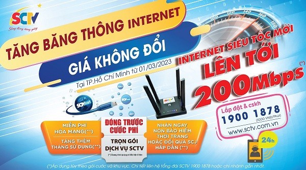 SCTV miễn phí tăng băng thông, giá không đổi