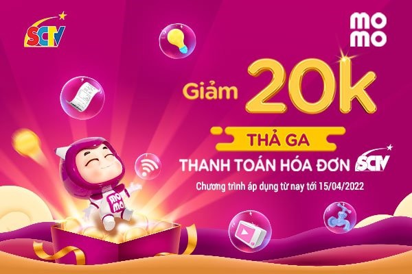 Ví MoMo tặng bạn thẻ quà giảm 20.000đ để thanh toán hóa đơn SCTV trên Ví MoMo