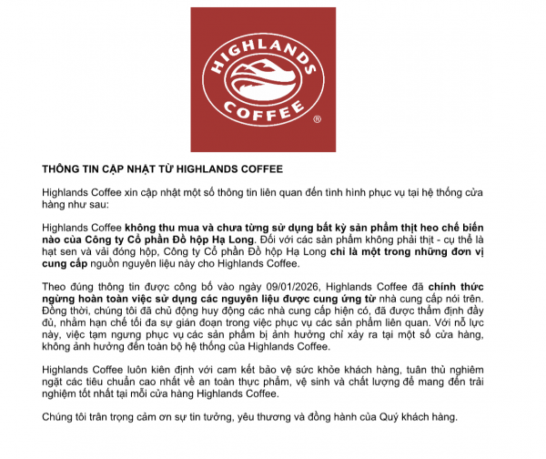 Highlands Coffee bán lại trà sen vàng, trà vải ở một số cửa hàng