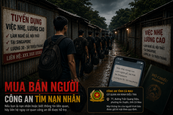 Công an Cà Mau tìm bị hại vụ mua bán người sang Campuchia để cưỡng bức lao động