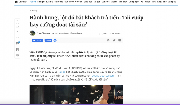 Hành hung, lột đồ bắt khách trả tiền: Án lệ của TAND tối cao thế nào?