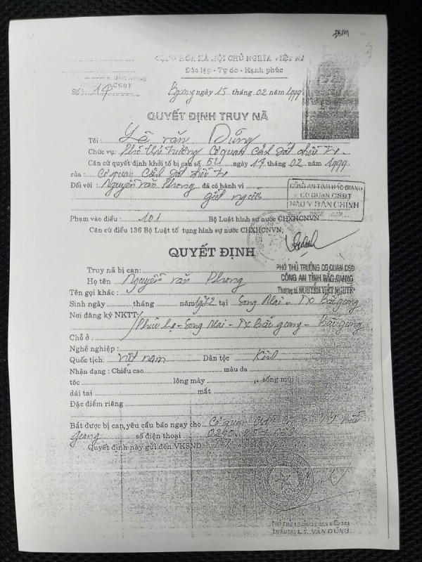 Ra đầu thú sau 27 năm trốn truy nã tội giết người