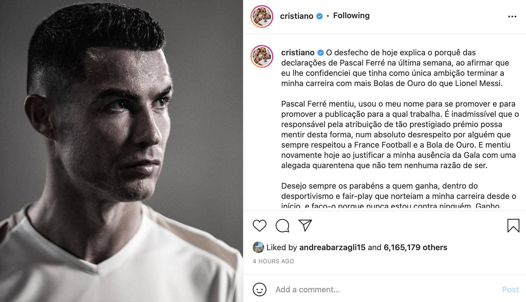Ronaldo không dự lễ trao giải Quả bóng vàng, chỉ trích BTC giải thưởng France Football