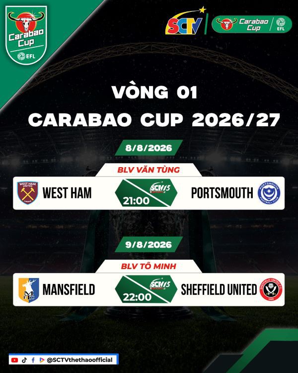 VÒNG 01 CARABAO CUP 2026/27: Bữa tiệc bóng đá ANH bắt đầu!