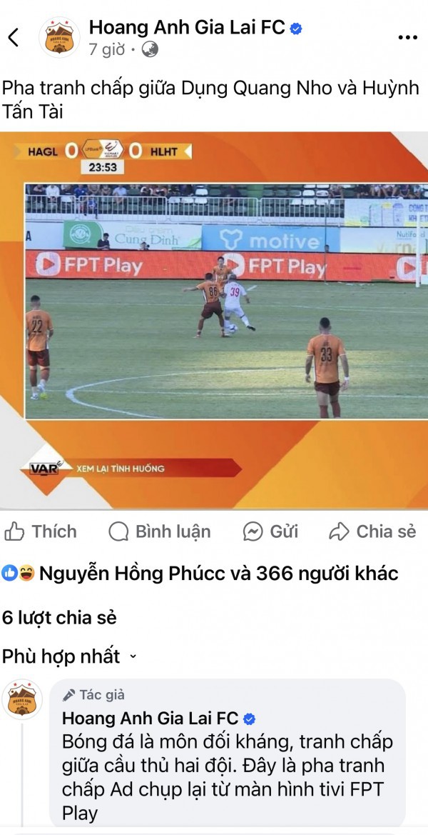 CĐV nhận định trọng tài đúng, bất bình với cách phản ứng của HAGL CĐV nhận định trọng tài đúng, bất bình với cách phản ứng của HAGL