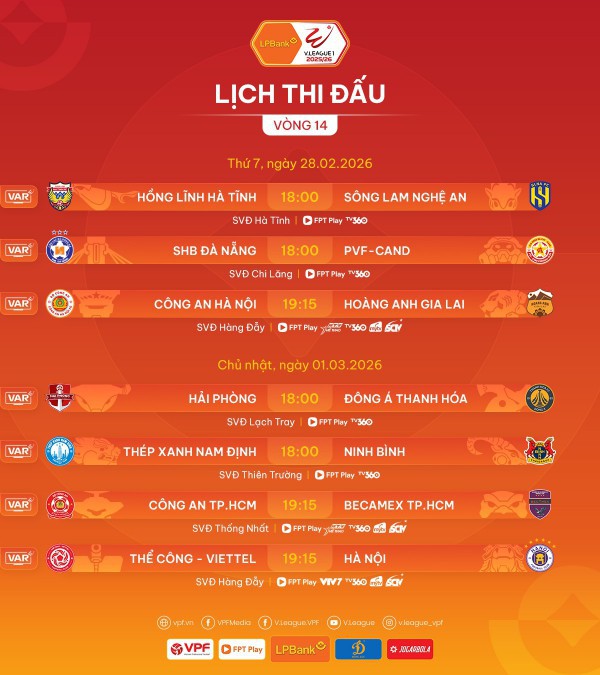 Lịch thi đấu V-League mới nhất: 