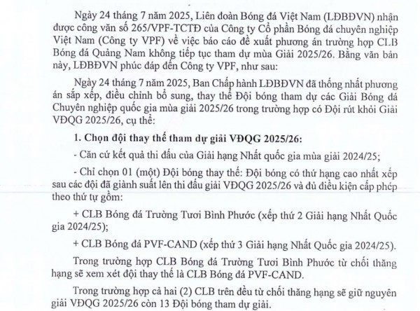 Nóng vụ CLB Quảng Nam bỏ V-League: VFF ra phán quyết, đội Bình Phước của Công Phượng 