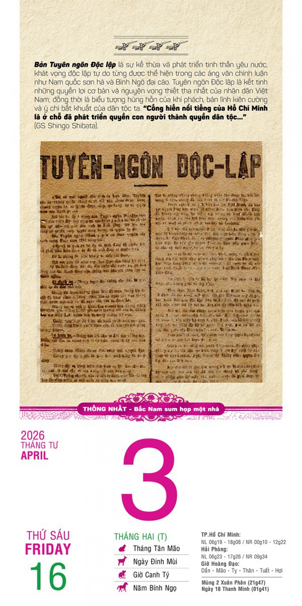 Bộ lịch cực đại tái hiện lịch sử Việt Nam - những dấu mốc thiêng liêng