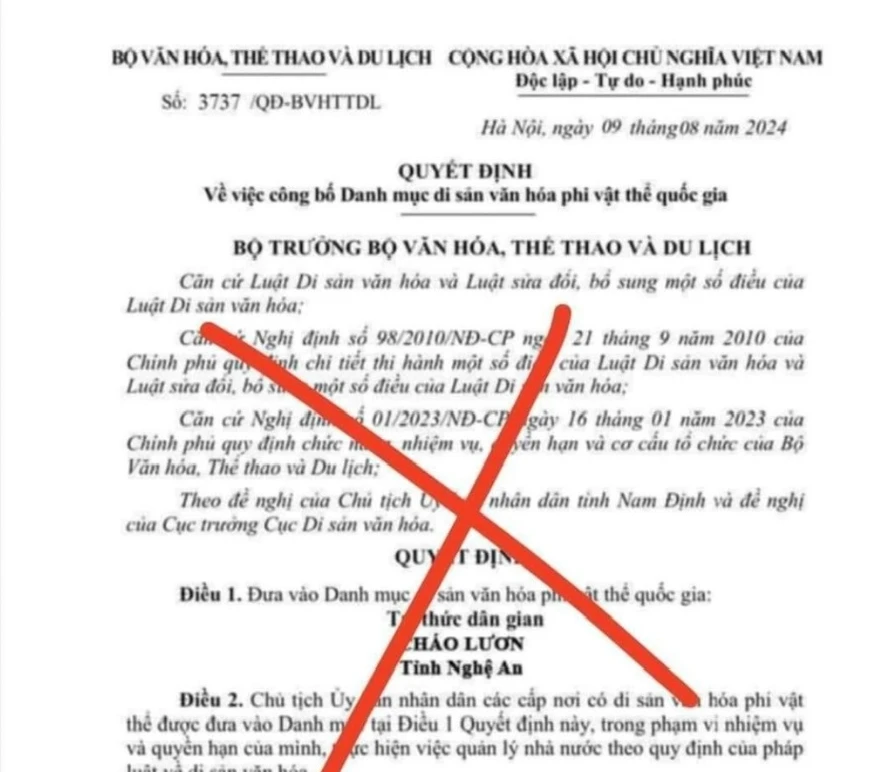 ”Cháo lươn thành di sản văn hóa phi vật thể quốc gia” là tin sai sự thật