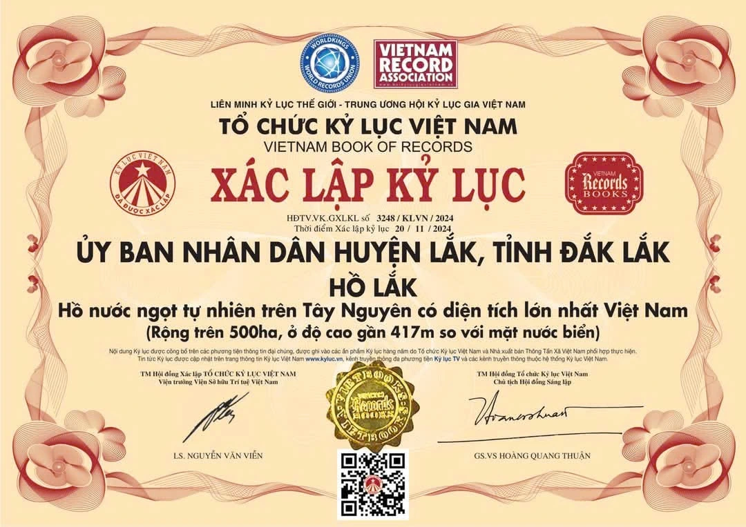 Thu hồi chứng nhận kỷ lục của hồ Lắk