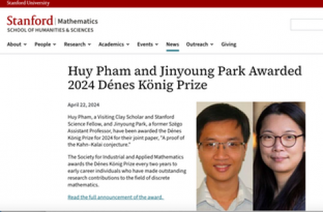 Nhà toán học Việt Nam được hội toán học tại Mỹ ghi nhận 'khởi đầu xuất sắc'